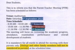 Parent-Teacher Meeting – B Sc and BCA -Odd Sem – 2025-26
