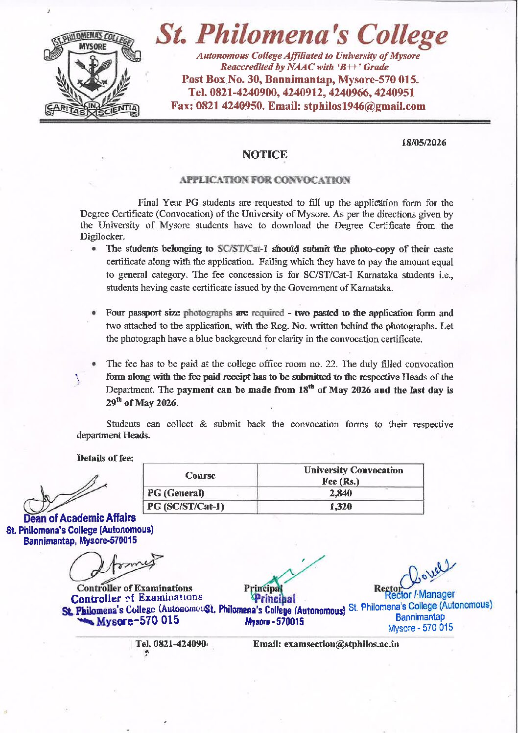P G CONVOCATION FEES