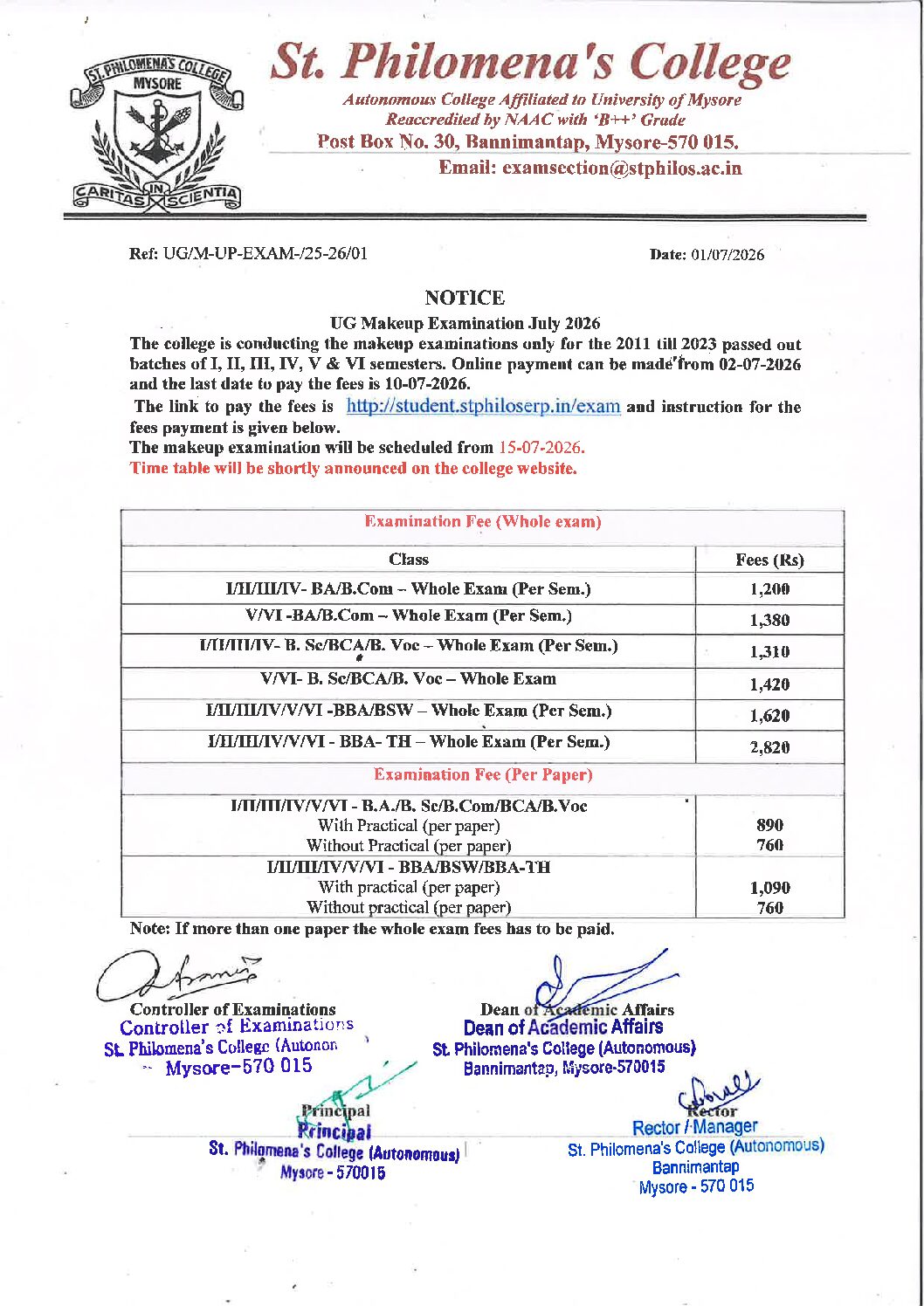 UG MAKE UP JUL 26 FEES